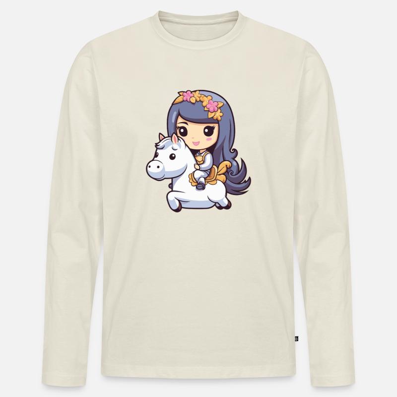 Prinzessin Pferd Comic - Männer Premium Bio Langarmshirt - Naturweiß