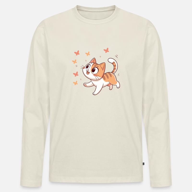 Glückliche Kätzchen-Schmetterlinge - Männer Premium Bio Langarmshirt - Naturweiß