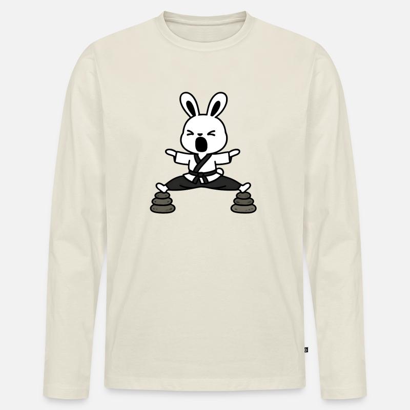Zen Rabbit Kata auf Steinen - Männer Premium Bio Langarmshirt - Naturweiß