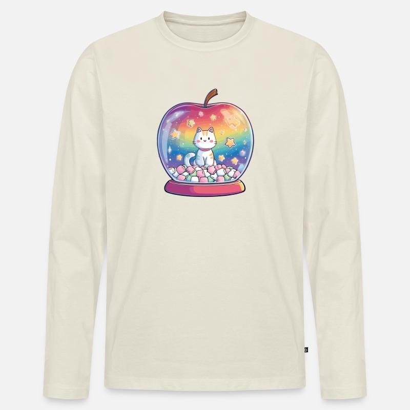 Katzenball Regenbogen - Männer Premium Bio Langarmshirt - Naturweiß
