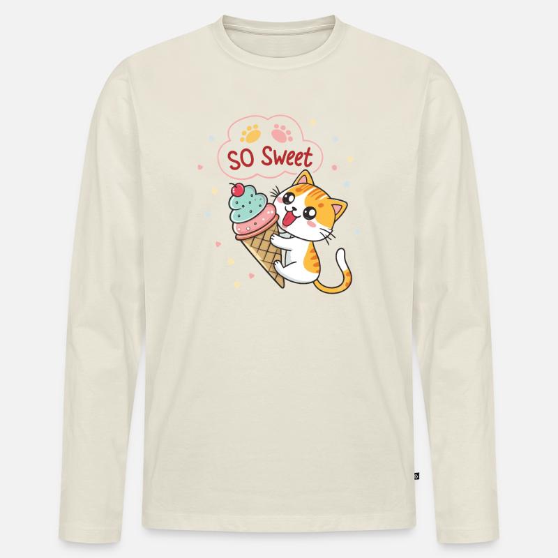 Gourmet-Katze mit Pastelleis - Männer Premium Bio Langarmshirt - Naturweiß