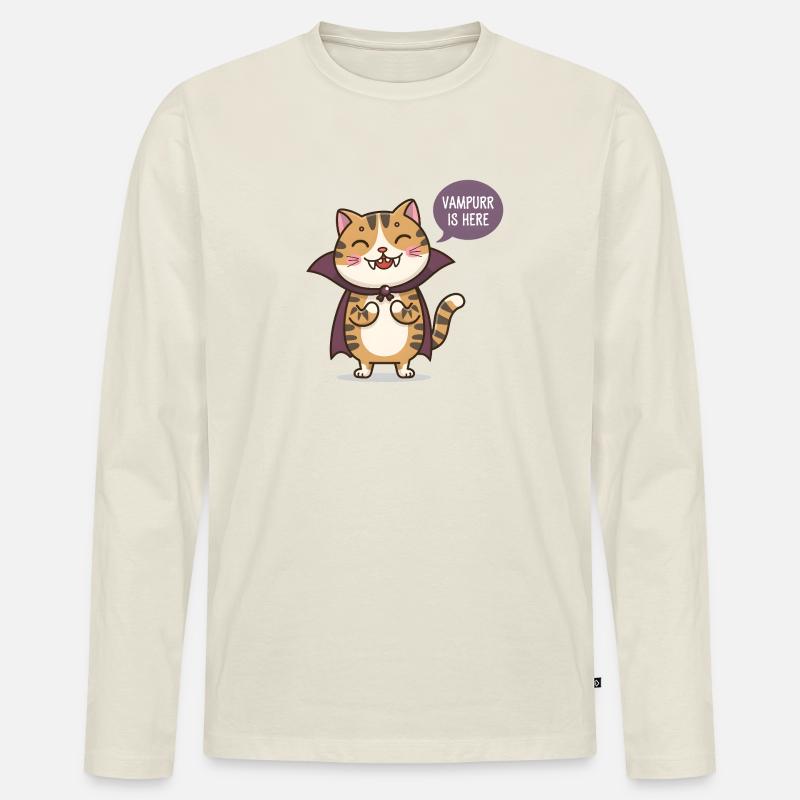 Kätzchen-Vampir-Lächeln - Männer Premium Bio Langarmshirt - Naturweiß