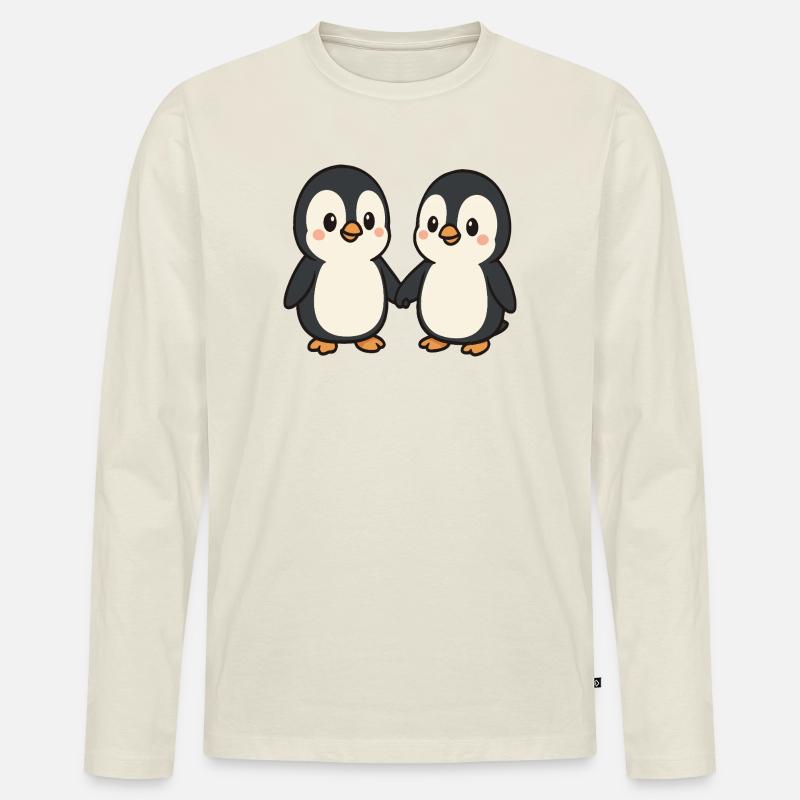 Zwei Pinguine Händchenhaltend - Männer Premium Bio Langarmshirt - Naturweiß