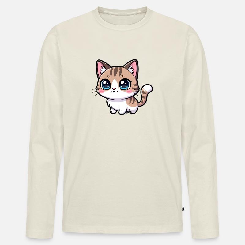 Kawaii Tabby-Kätzchen Großäugig - Männer Premium Bio Langarmshirt - Naturweiß