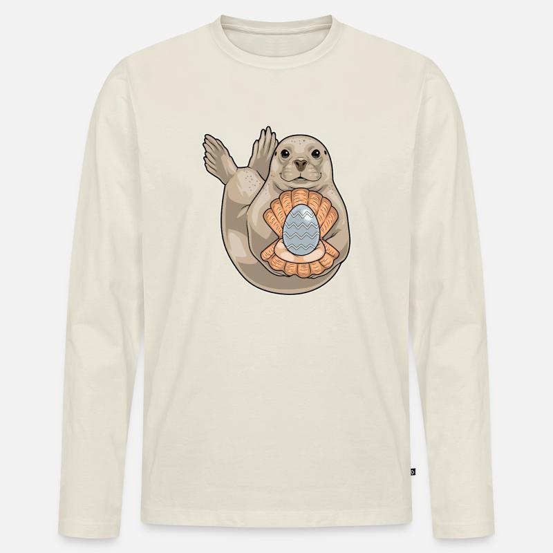Seehund Ostern Perle - Männer Premium Bio Langarmshirt - Naturweiß