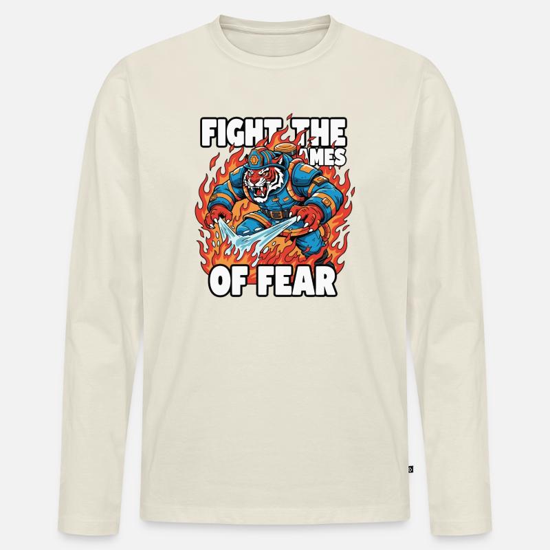 FeuerTiger Kampf Gegen Angst - Männer Premium Bio Langarmshirt - Naturweiß