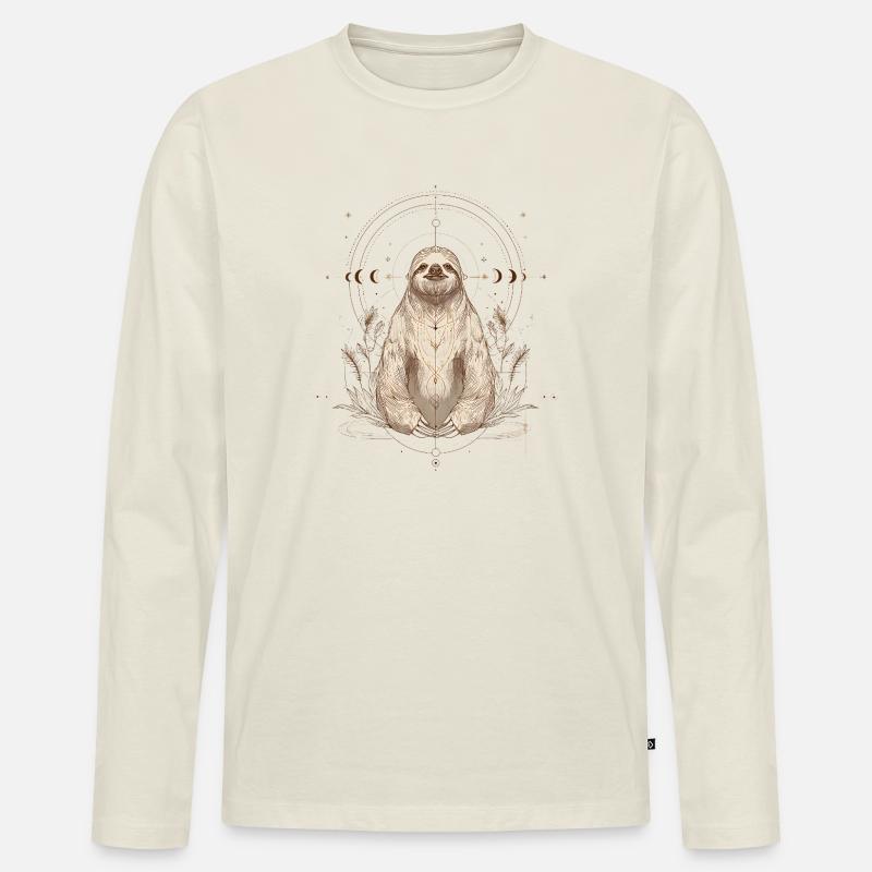 Faultier mit Mondphasen im Boho Stil - Männer Premium Bio Langarmshirt - Naturweiß