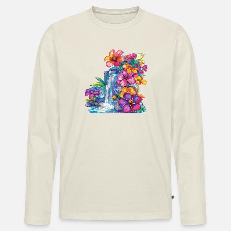 Blütenkaskade am Wasserfall - Männer Premium Bio Langarmshirt - Naturweiß