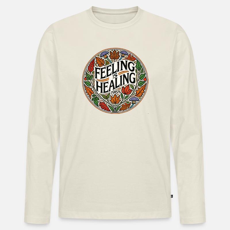 Feeling ist Healing Circle Tee - Männer Premium Bio Langarmshirt - Naturweiß