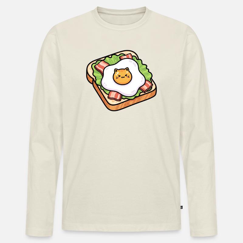 Sunny Toast Katzenei - Männer Premium Bio Langarmshirt - Naturweiß