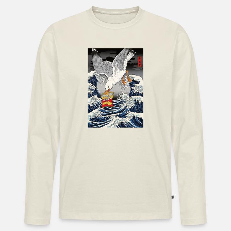 Möwen stiehlt Chips Lustig - Männer Premium Bio Langarmshirt - Naturweiß