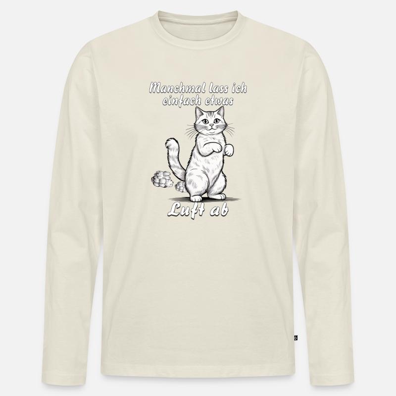 KATZE lasse Luft ab - Männer Premium Bio Langarmshirt - Naturweiß
