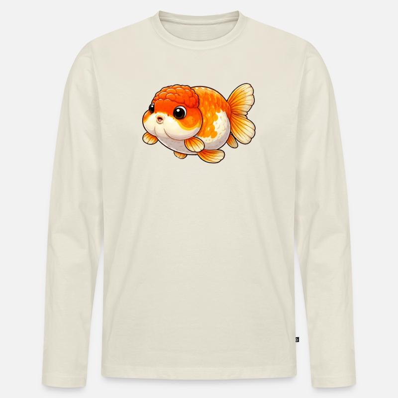 Ranchu Lover Orange / White Edition - Männer Premium Bio Langarmshirt - Naturweiß