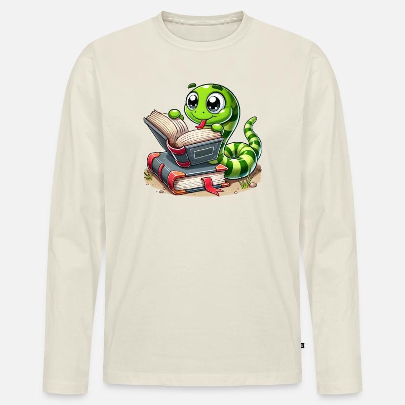 Lese Schlange mit Büchern - Männer Premium Bio Langarmshirt - Naturweiß