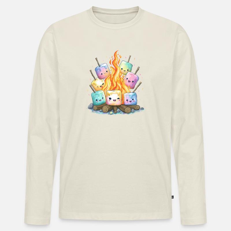 Lagerfeuer Marshmallows Spaß - Männer Premium Bio Langarmshirt - Naturweiß