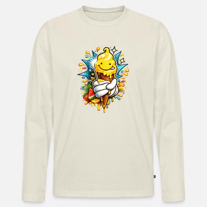 Fröhliche Schmelzende Eiscreme Illustration - Männer Premium Bio Langarmshirt - Naturweiß