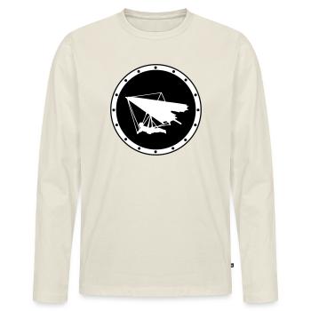 Minimalistisches Ring-Delta-Flügelabzeichen - Männer Premium Bio Langarmshirt - Naturweiß - Vorne - Nico (187cm)