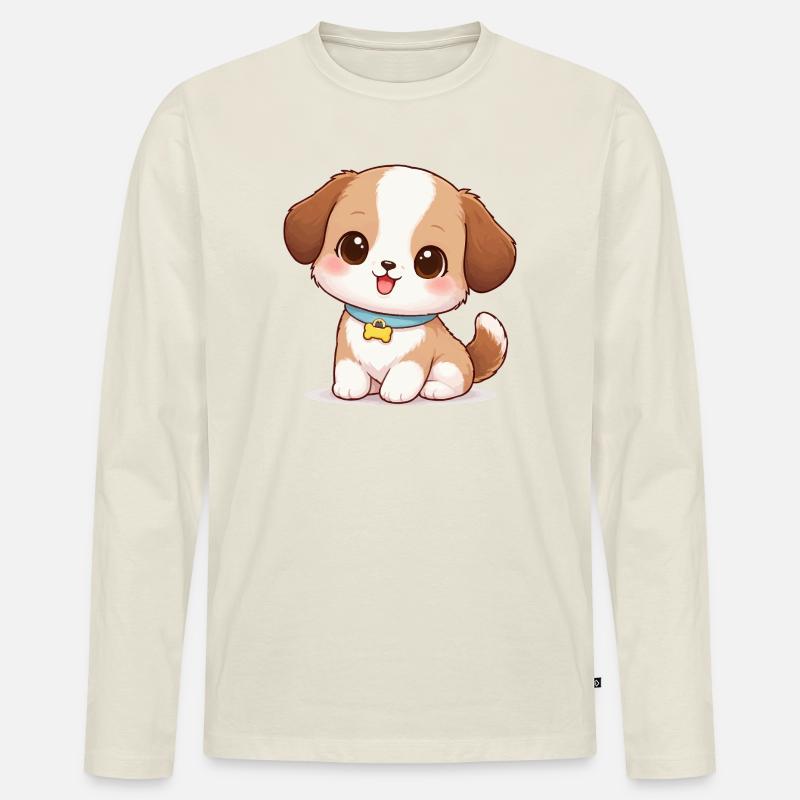 Hund Süß Comic - Männer Premium Bio Langarmshirt - Naturweiß