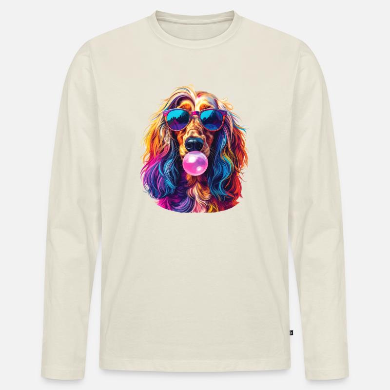 Pop-Art Afghanischer Windhund mit Bubblegum - Männer Premium Bio Langarmshirt - Naturweiß