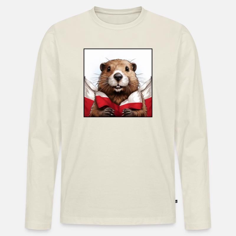 Biber Polen Flagge - Männer Premium Bio Langarmshirt - Naturweiß