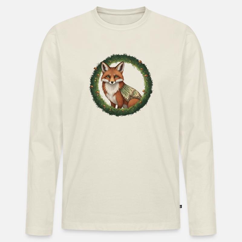 Fuchs Wald Kranz Illustration - Männer Premium Bio Langarmshirt - Naturweiß