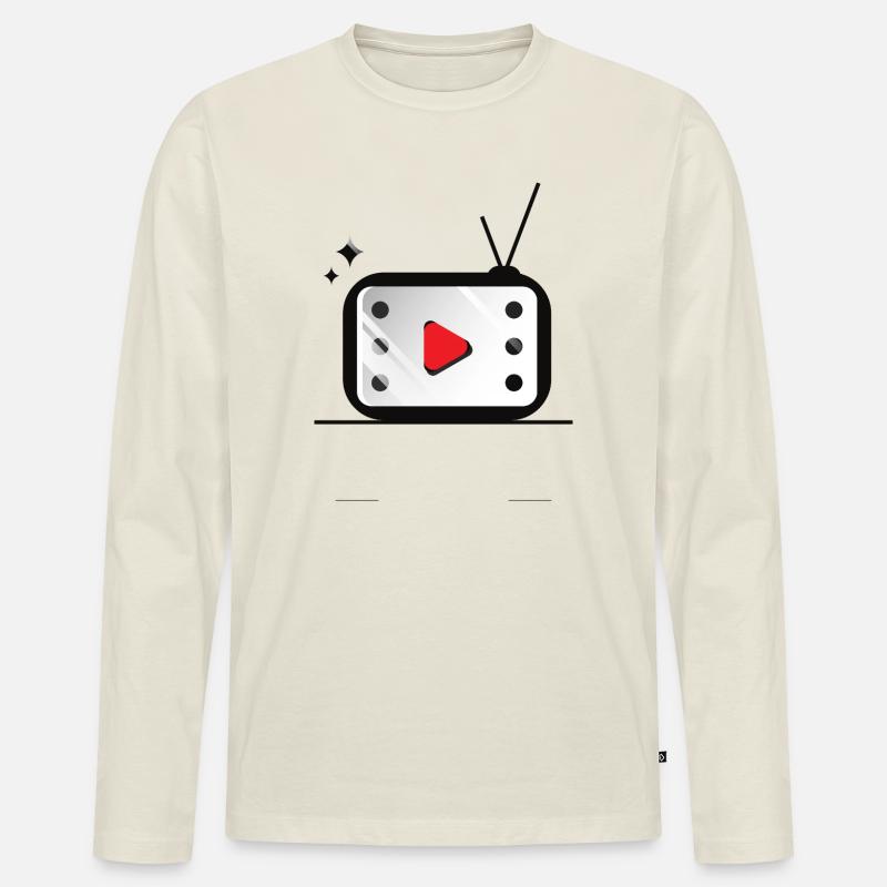 Retro TV Play Button Muster - Männer Premium Bio Langarmshirt - Naturweiß
