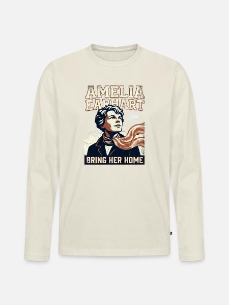 Amelia Earhart – Bring Her Home - Men's Premium Organic Long Sleeve Shirt - off white
