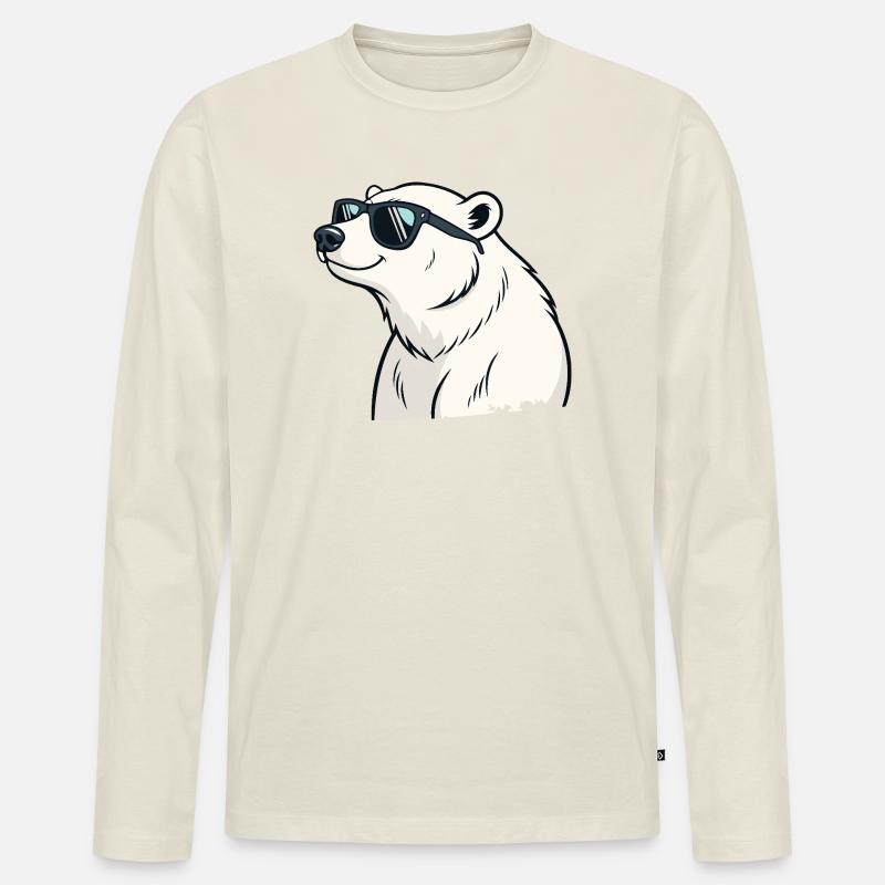 Cooler Eisbär mit Brille - Männer Premium Bio Langarmshirt - Naturweiß