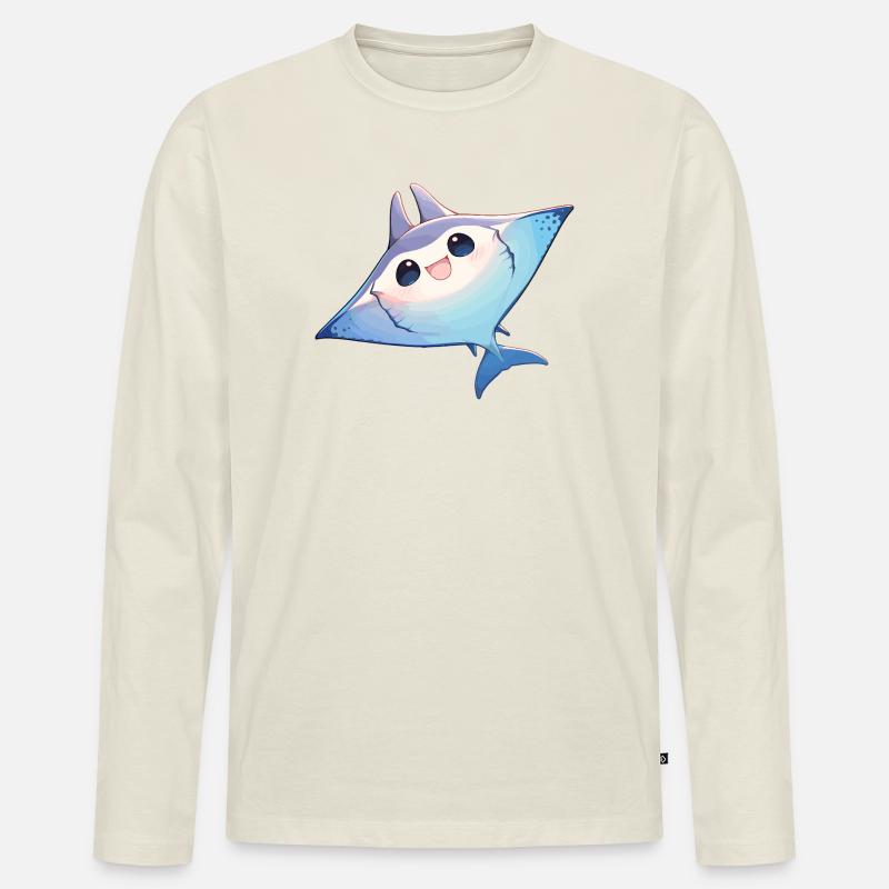 Rochen Mantarochen - Männer Premium Bio Langarmshirt - Naturweiß