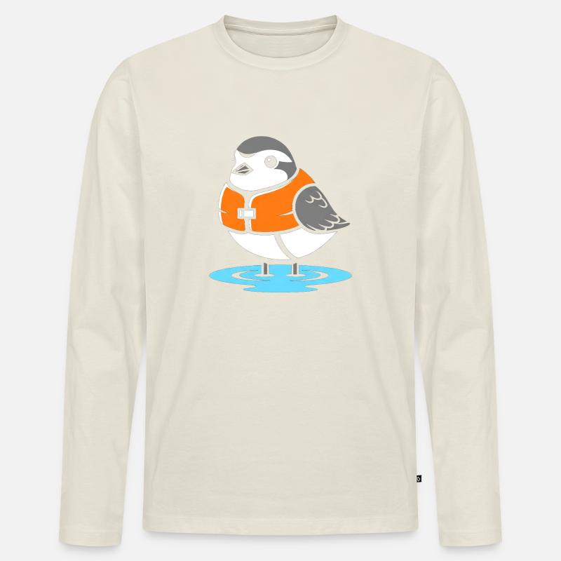 Vogel mit Rettungsweste Cartoon - Männer Premium Bio Langarmshirt - Naturweiß