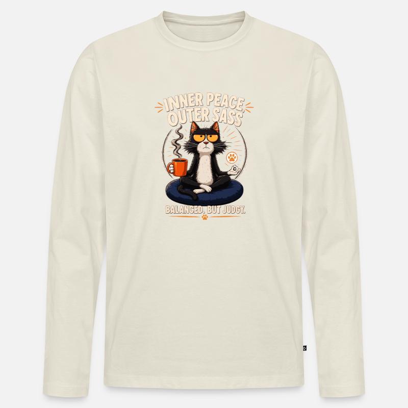 Innerer Frieden Äußere Frechheitskatze - Männer Premium Bio Langarmshirt - Naturweiß
