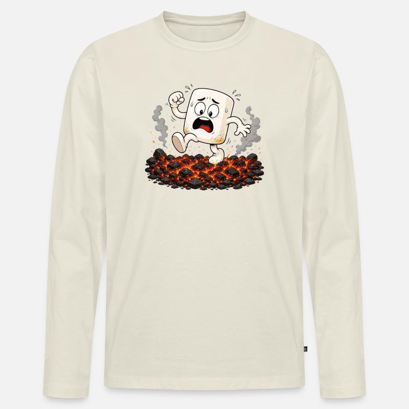Marshmallow läuft über glühende Kohlen - Männer Premium Bio Langarmshirt - Naturweiß
