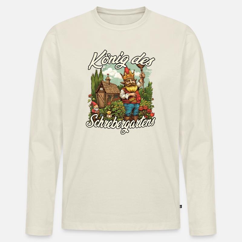 Kleingarten Gartenkönig Gartenzwerg Blumenbeet - Männer Premium Bio Langarmshirt - Naturweiß