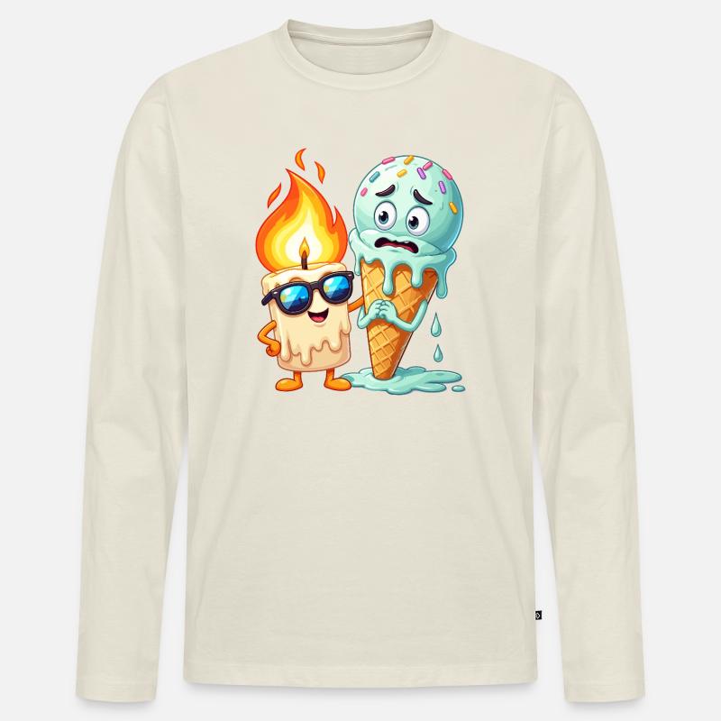 Flammenfreund Eiscreme Duo - Männer Premium Bio Langarmshirt - Naturweiß