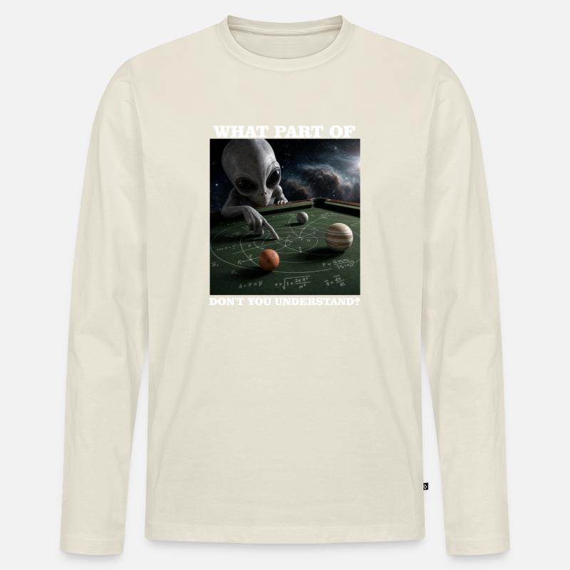 Billard-Physik-Alien-Nerd-Billardspieler - Männer Premium Bio Langarmshirt - Naturweiß