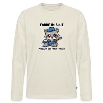 Farbe im Blut Pinsel in der Hand - Maler Waschbär - Männer Premium Bio Langarmshirt - Naturweiß - Vorne - Nico (187cm)