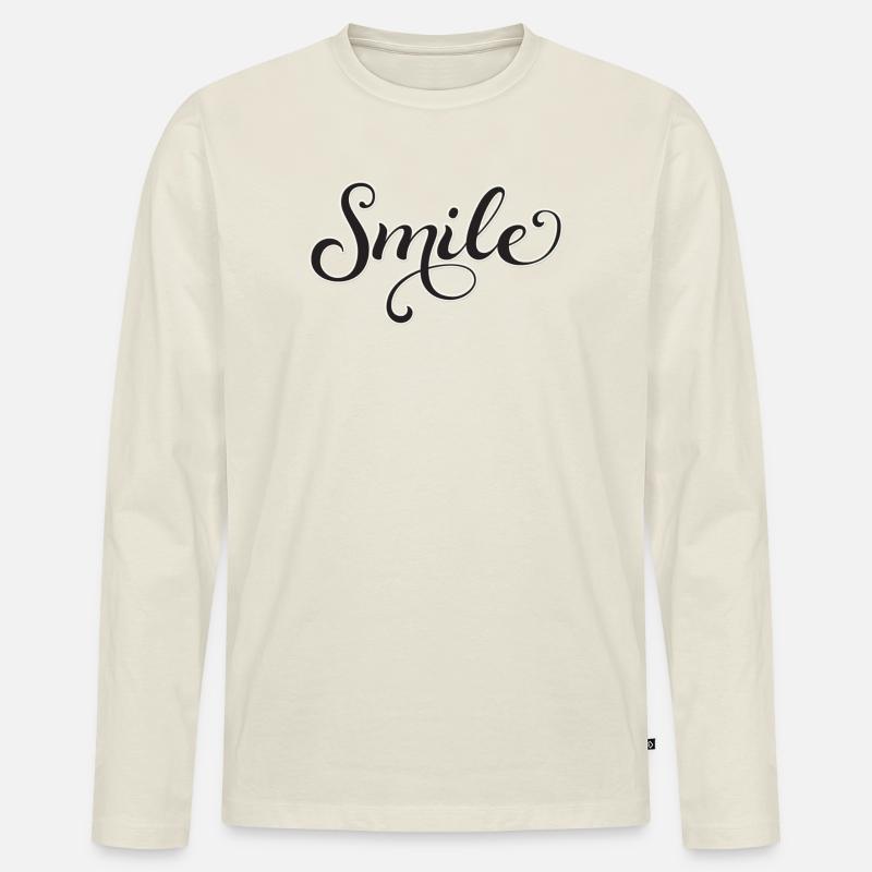 Lächelnder Script-Schriftzug Smile - Männer Premium Bio Langarmshirt - Naturweiß