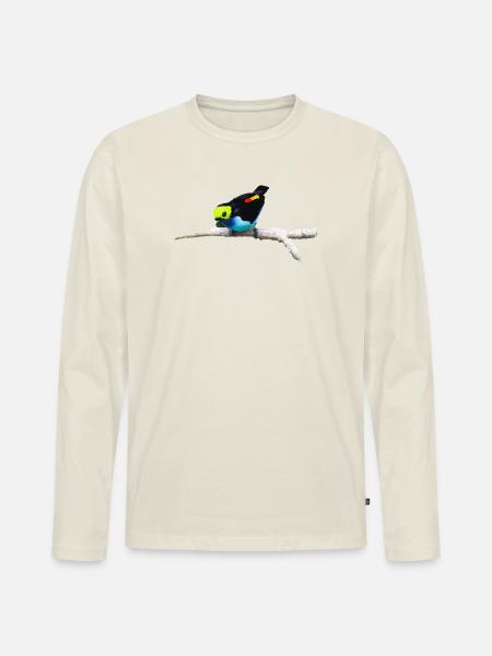 Bunter Papagei auf künstlerischem Ast - Männer Premium Bio Langarmshirt - Naturweiß