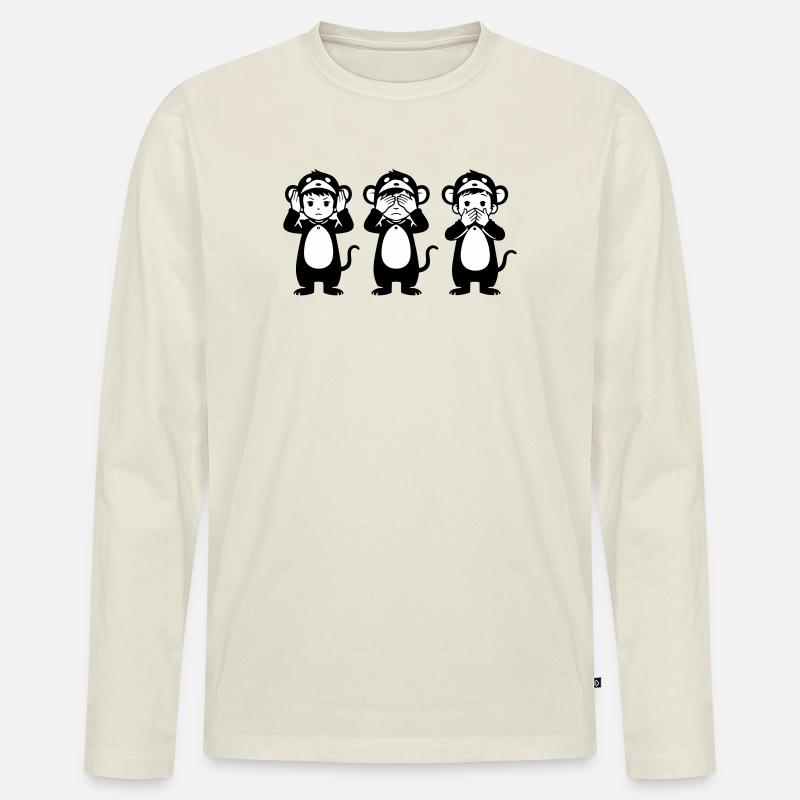 Drei Affen - Männer Premium Bio Langarmshirt - Naturweiß