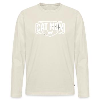 Cat Mom Vintage Crest - Men's Premium Organic Long Sleeve Shirt - off white - Front - Nico (187cm)