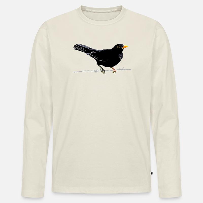 Amsel auf Stacheldraht - Männer Premium Bio Langarmshirt - Naturweiß