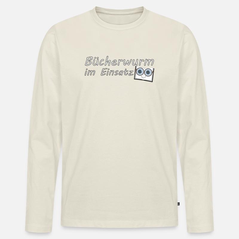 Bücherwurm Deluxe - Männer Premium Bio Langarmshirt - Naturweiß