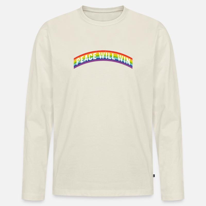 Rainbow Regenbogen Peace will win - Männer Premium Bio Langarmshirt - Naturweiß