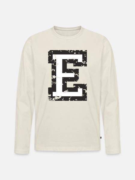 E (Vintage Weiß) Buchstabe E - Männer Premium Bio Langarmshirt - Naturweiß