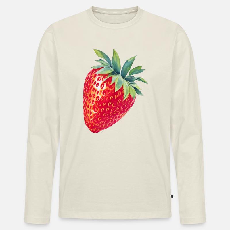 Erdbeere - Männer Premium Bio Langarmshirt - Naturweiß