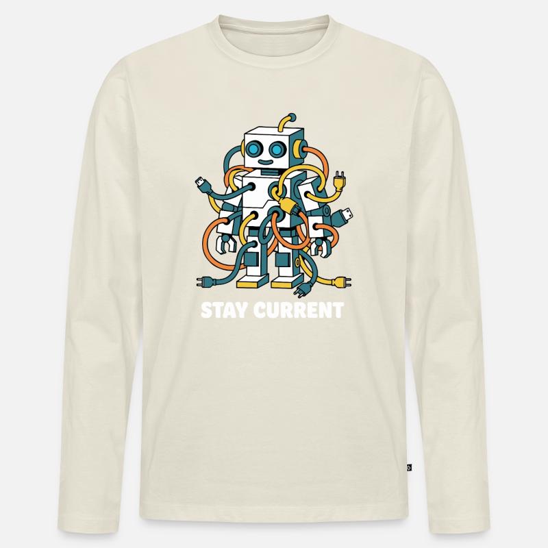 Stay Current Roboter Kabelkunst - Männer Premium Bio Langarmshirt - Naturweiß