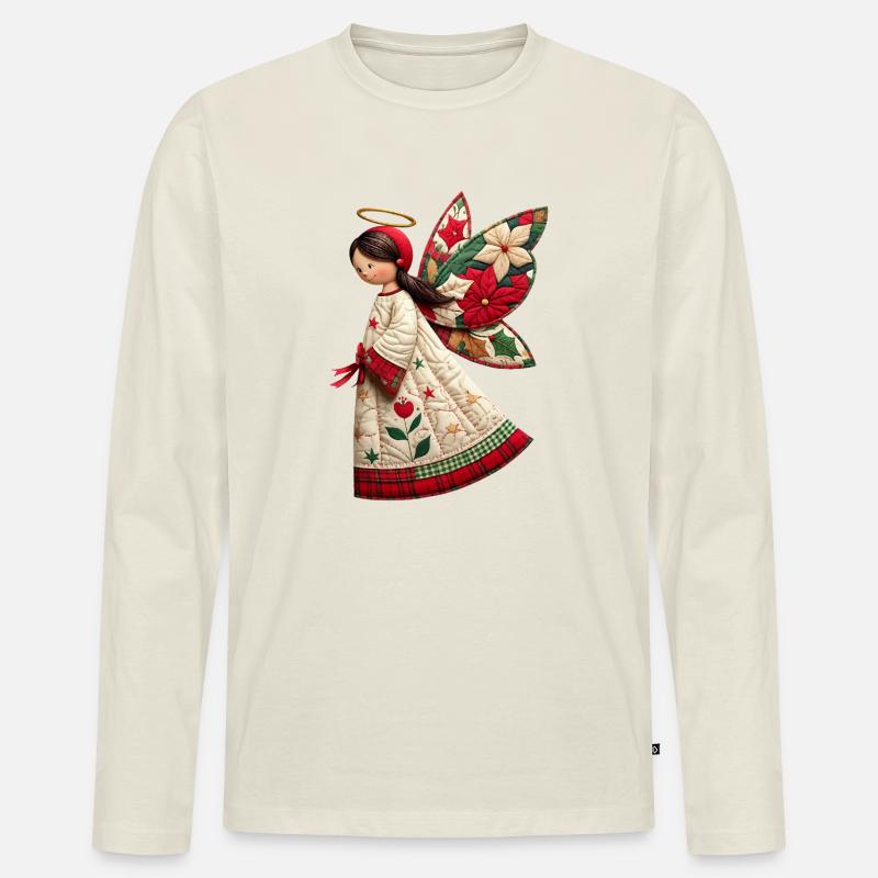 Weihnachtsengel mit Weihnachtsblumen - Männer Premium Bio Langarmshirt - Naturweiß