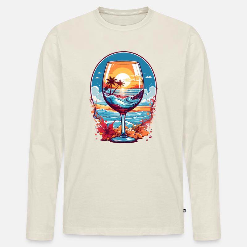 Strand Weinglas - Männer Premium Bio Langarmshirt - Naturweiß