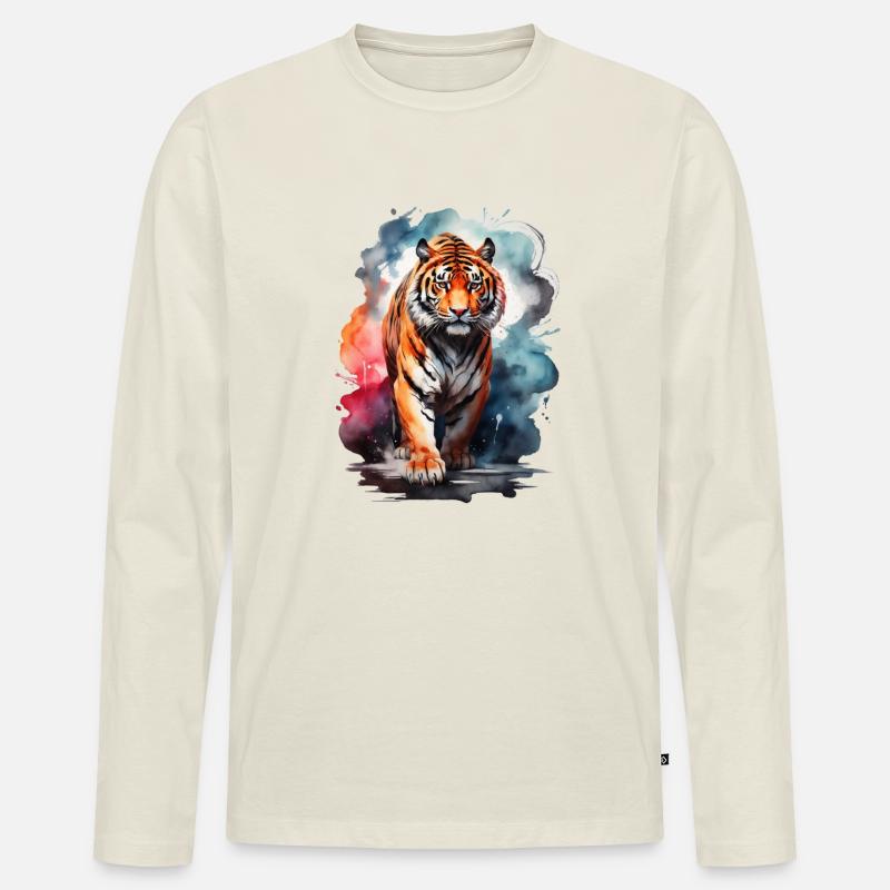 Tigergeist - Männer Premium Bio Langarmshirt - Naturweiß