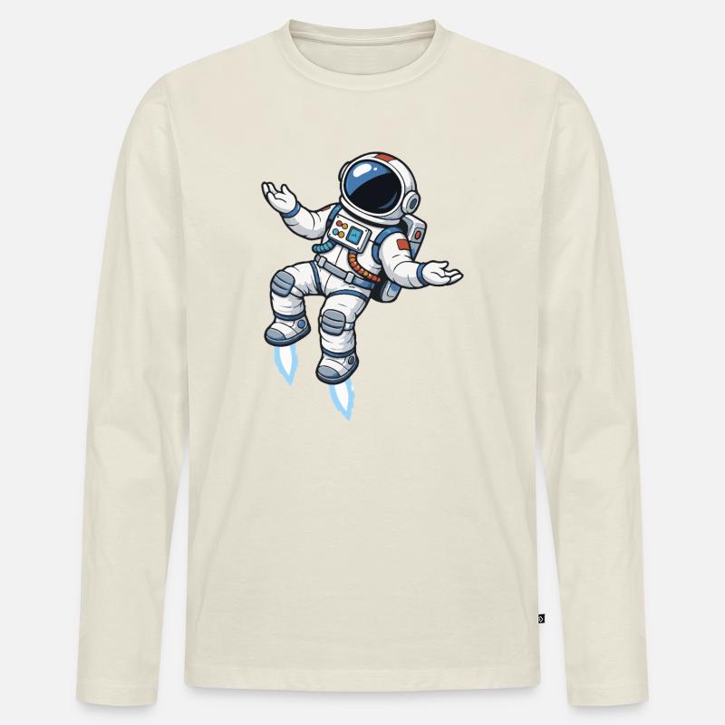 Schwebender Comic Astronaut mit Raketenantrieb - Männer Premium Bio Langarmshirt - Naturweiß
